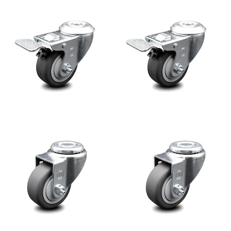 3 Inch Thermoplastic Rubber Swivel Bolt Hole Caster Set With 2 Total Lock Brake